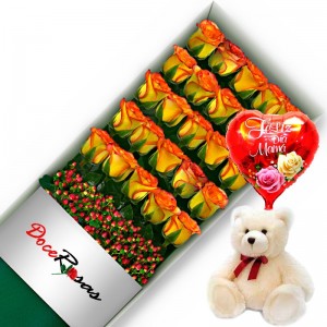 CAJA CON 24 ROSAS CIRCUS MÁS PELUCHE Y GLOBO DÍA DE LA MAMÁ CAJA CON 24 ROSAS CIRCUS MÁS PELUCHE Y GLOBO DÍA DE LA MAMÁ