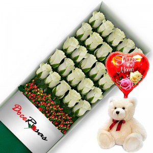 CAJA CON 24 ROSAS BLANCAS MÁS PELUCHE Y GLOBO DÍA DE LA MAMÁ CAJA CON 24 ROSAS BLANCAS MÁS PELUCHE Y GLOBO DÍA DE LA MAMÁ