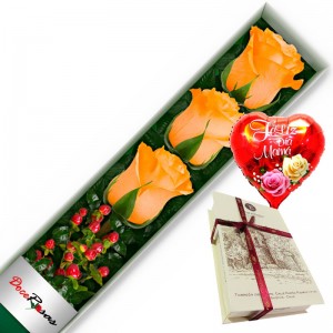 CAJA CON 3 ROSAS DAMASCO MÁS CHOCOLATE Y GLOBO DÍA DE LA MAMÁ CAJA CON 3 ROSAS DAMASCO MÁS CHOCOLATE Y GLOBO DÍA DE LA MAMÁ