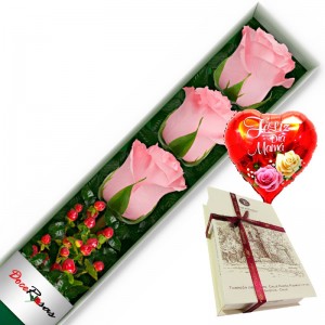 CAJA CON 3 ROSAS ROSADAS MÁS CHOCOLATE Y GLOBO DÍA DE LA MAMÁ CAJA CON 3 ROSAS ROSADAS MÁS CHOCOLATE Y GLOBO DÍA DE LA MAMÁ