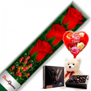CAJA CON 3 ROSAS ROJAS MÁS CHOCOLATE Y GLOBO DÍA DE LA MAMÁ CAJA CON 3 ROSAS ROJAS MÁS CHOCOLATE Y GLOBO DÍA DE LA MAMÁ