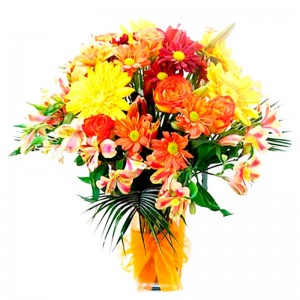 Florero con Flores Tonos Naranja Florero con Flores Tonos Naranja