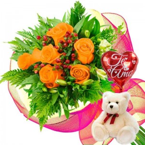 OFERTA RAMO DE 6 ROSAS DAMASCO + GLOBO TE AMO Y PELUCHE OFERTA RAMO DE 6 ROSAS DAMASCO + GLOBO TE AMO Y PELUCHE