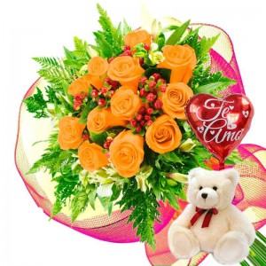 OFERTA RAMO DE 12 ROSAS DAMASCO + GLOBO TE AMO Y PELUCHE OFERTA RAMO DE 12 ROSAS DAMASCO + GLOBO TE AMO Y PELUCHE
