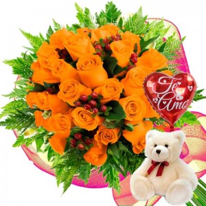 OFERTA RAMO DE 24 ROSAS DAMASCO + GLOBO TE AMO Y PELUCHE OFERTA RAMO DE 24 ROSAS DAMASCO + GLOBO TE AMO Y PELUCHE