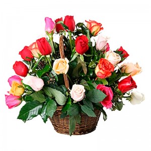 Cesta Mediana de 24 Rosas Multicolor Cesta Mediana de 24 Rosas Multicolor