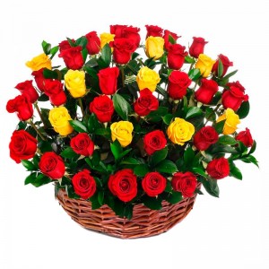 Canastillo redondo Grande con 40 Rosas Rojas y Amarillas