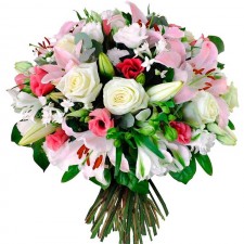 Ramo de Flores Grande con Gerberas Rosas LIliums más Flores Mix en Tonos Blacos y Rosados