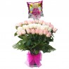 Florero Nacimiento con 24 Rosas MIx Blancas y Rosadas + Globo es una Niña