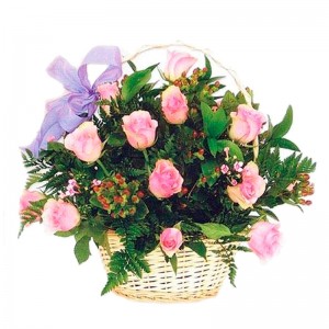 Canastillo Pequeño de Rosas 12 Rosas Rosa Canastillo Pequeño de Rosas 12 Rosas Rosa