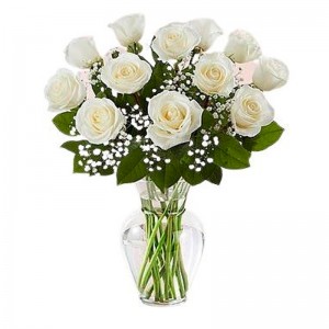 Florero 12 Rosas Blancas de Condolencias Florero 12 Rosas Blancas de Condolencias