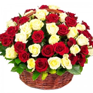 Canastillo de Condolencias Grande Redondo 50 Rosas Blancas y Rojas Canastillo de Condolencias Grande Redondo 50 Rosas Blancas y Rojas