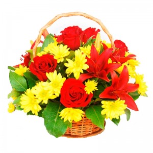 Cesta Madiana de Flores con Rosas y Liliums rojos Cesta Madiana de Flores con Rosas y Liliums rojos